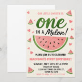 Eén in een Melon First Birthday Uitnodiging (Voorkant / Achterkant)