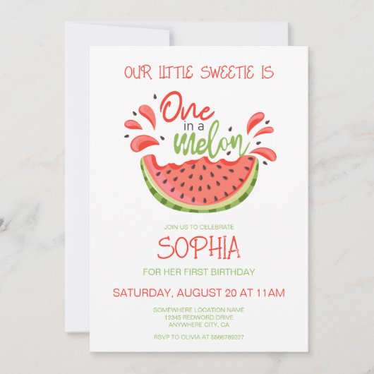 Eén in een Melon First Birthday Watermelon Kaart (Voorkant)