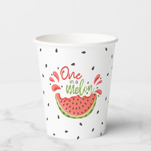Eén in een Melon First Birthday Watermelon Papieren Bekers (Achterkant)