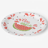 Eén in een Melon First Birthday Watermelon Papieren Bordje (Gekanteld)