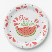 Eén in een Melon First Birthday Watermelon Papieren Bordje (Voorkant)