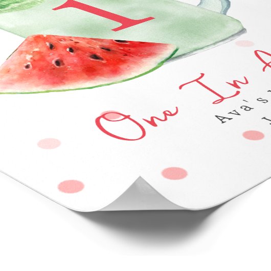 Eén in een Melon First Birthday Watermelon Smoothi Poster (Hoek)