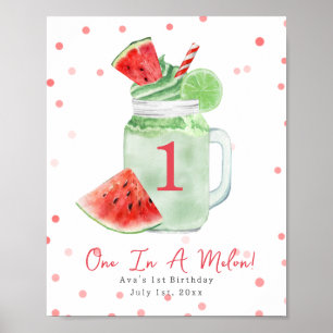 Eén in een Melon First Birthday Watermelon Smoothi Poster