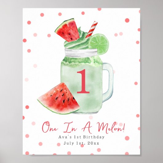 Eén in een Melon First Birthday Watermelon Smoothi Poster (Voorkant)