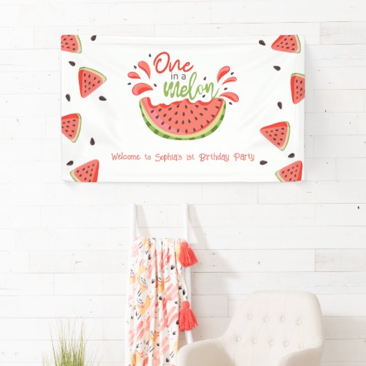 Eén in een Melon First Birthday Watermelon Spandoek (Insitu)