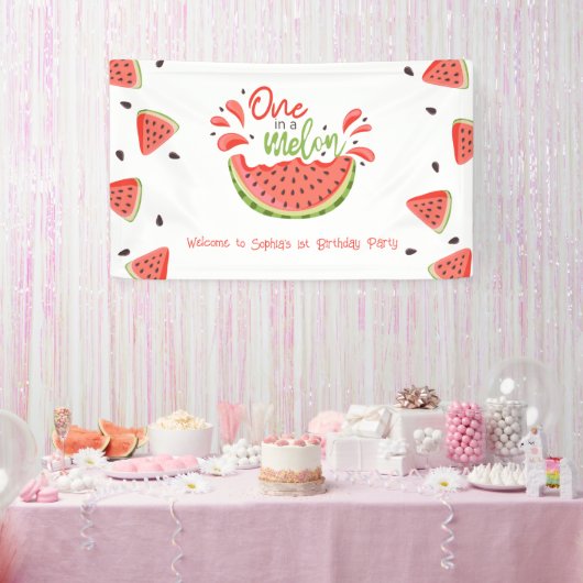 Eén in een Melon First Birthday Watermelon Spandoek (Feest)