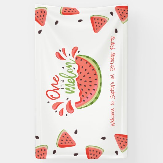 Eén in een Melon First Birthday Watermelon Spandoek (Verticaal)