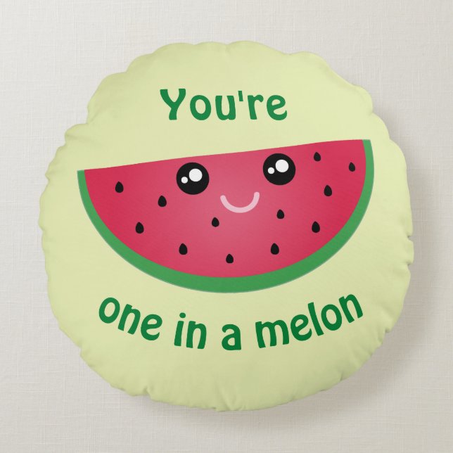 Een in een Melon Funny Cute Kawaii Watermeloen Rond Kussen (Voorkant)