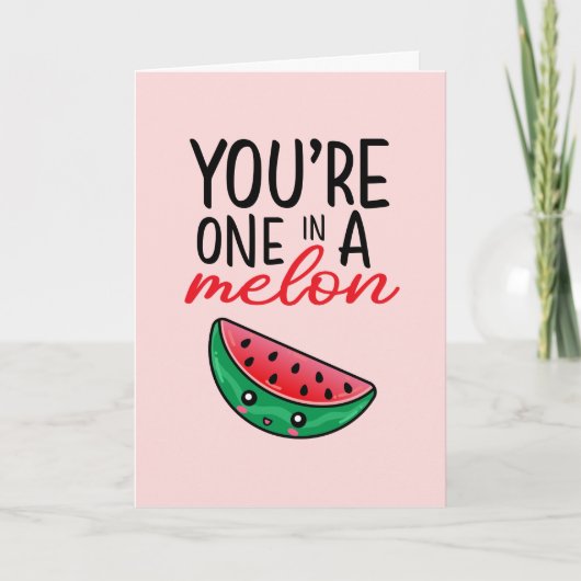 Een in een Melon Funny Fruit Pun Valentijnsdag Feestdagen Kaart (Voorkant)
