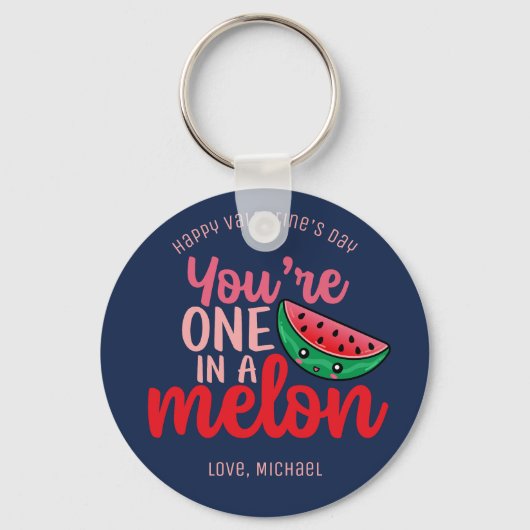 Een in een Melon Funny Pun Cute Valentijnsdag Sleutelhanger (Voorkant)