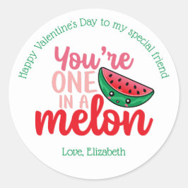 Een in een Melon Funny Pun Kinder Valentijnsdag Ronde Sticker