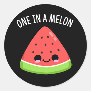 Een in een Melon Funny Watermelon Pun Dark BG Ronde Sticker