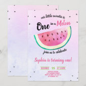 Eén in een Melon Girl 1ste Birthday Watermelon Sum Kaart (Voorkant / Achterkant)