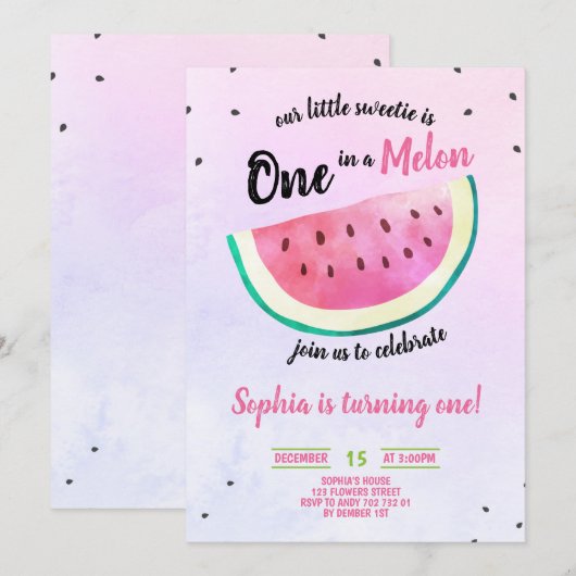Eén in een Melon Girl 1ste Birthday Watermelon Sum Kaart (Voorkant / Achterkant)