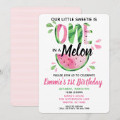 Een in een Melon Little Girl First Birthday Invite Kaart (Voorkant / Achterkant)