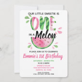 Een in een Melon Little Girl First Birthday Invite Kaart (Voorkant)