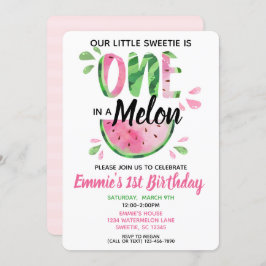 Een in een Melon Little Girl First Birthday Invite Kaart