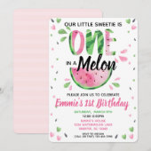 Een in een Melon Little Girl First Birthday Invite Kaart (Voorkant / Achterkant)