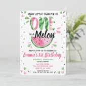 Een in een Melon Little Girl First Birthday Invite Kaart (Staand voorkant)