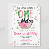 Een in een Melon Little Girl First Birthday Invite Kaart (Voorkant)