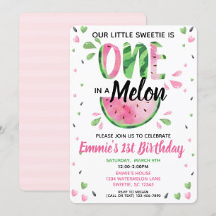 Een in een Melon Little Girl First Birthday Invite Kaart