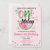 Een in een Melon Little Girl First Birthday Invite Kaart (Voorkant)