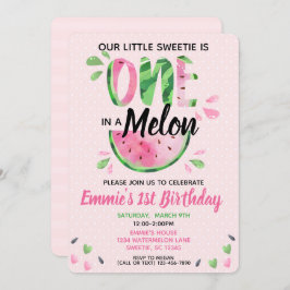 Een in een Melon Little Girl First Birthday Invite Kaart