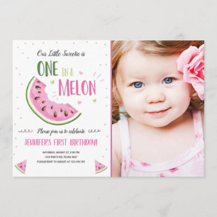 Eén in een Melon Pink Girl First Birthday Uitnodig Kaart