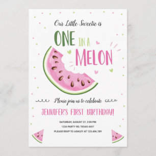 Eén in een Melon Pink Girl First Birthday Uitnodig Kaart