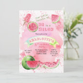 Eén in een Melon Pink Watermeloen 1e verjaardag Kaart (Staand voorkant)