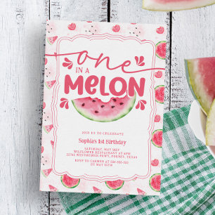 Eén in een Melon Pink Watermeloen 1e verjaardag Kaart