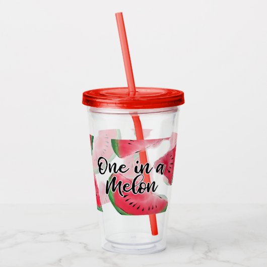 Eén in een Melon Quote Watermelon Waterverf Patter Acryl Drinkbeker (Links)