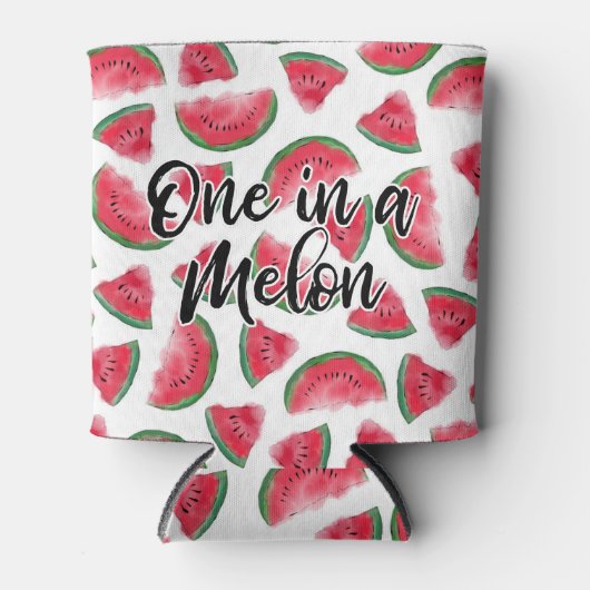 Eén in een Melon Quote Watermelon Waterverf Patter Blikjeskoeler (Voorkant)