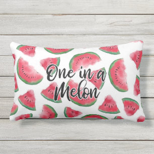 Eén in een Melon Quote Watermelon Waterverf Patter Buitenkussen