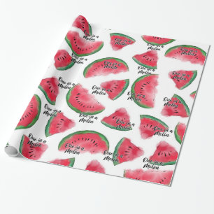 Eén in een Melon Quote Watermelon Waterverf Patter Cadeaupapier
