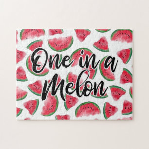Eén in een Melon Quote Watermelon Waterverf Patter Legpuzzel