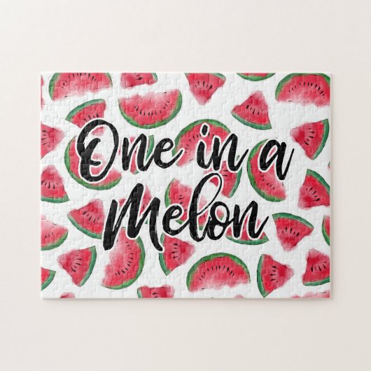 Eén in een Melon Quote Watermelon Waterverf Patter Legpuzzel (Horizontaal)