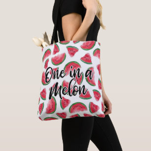 Eén in een Melon Quote Watermelon Waterverf Patter Tote Bag