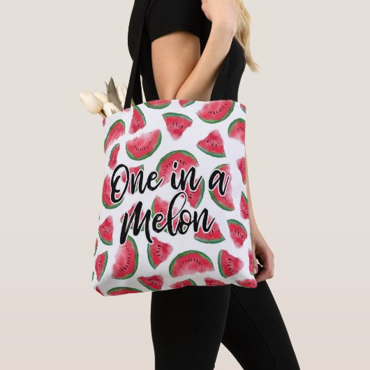 Eén in een Melon Quote Watermelon Waterverf Patter Tote Bag (Dichtbij)