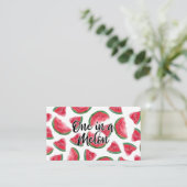 Eén in een Melon Quote Watermelon Waterverf Patter Visitekaartje (Staand voorkant)