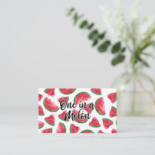 Eén in een Melon Quote Watermelon Waterverf Patter Visitekaartje (Staand voorkant)
