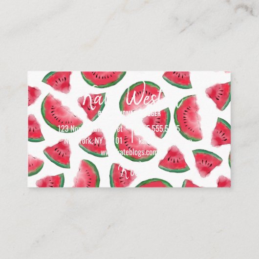 Eén in een Melon Quote Watermelon Waterverf Patter Visitekaartje (Achterkant)