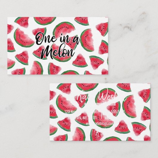 Eén in een Melon Quote Watermelon Waterverf Patter Visitekaartje (Voorkant / Achterkant)