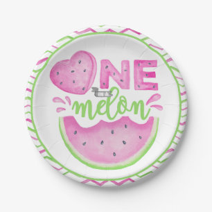 Een in een Melon Roze Watermeloen 1e Verjaardag Bo Papieren Bordje