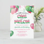 Een in een Melon Thémat 1e Birthday ballon Kaart (Staand voorkant)