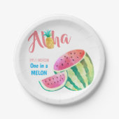 Eén in een Melon Tropical Watermelon Waterverf Roz Papieren Bordje (Voorkant)