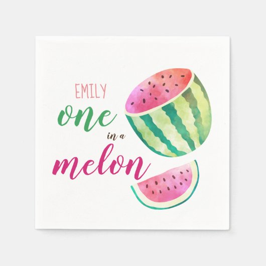 Eén in een Melon Tropical Watermelon Waterverf Roz Servet (Voorkant)