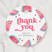 Eén in een Melon Watermeloen, 1e verjaardag Dank j Bedankjes Labels (Voorkant)