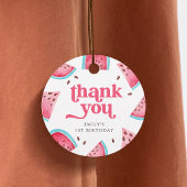 Eén in een Melon Watermeloen, 1e verjaardag Dank j Bedankjes Labels