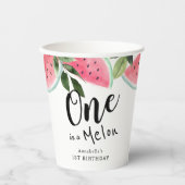 Eén in een Melon Watermeloen 1e verjaardag papiere Papieren Bekers (Voorkant)
